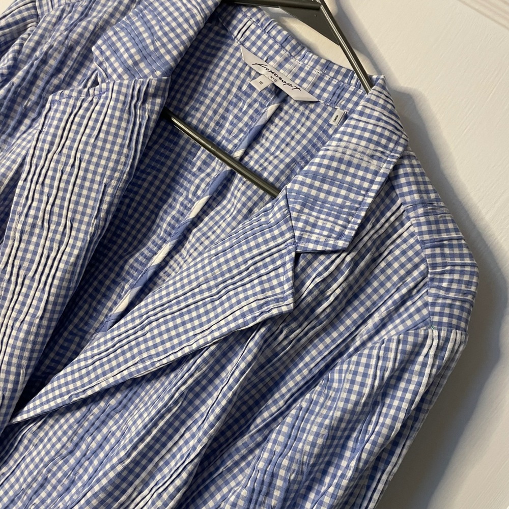 Foxcroft NYC Blue Gingham Crinkle Linen‎ Blend Blazer Size 18 Perfect Peri new